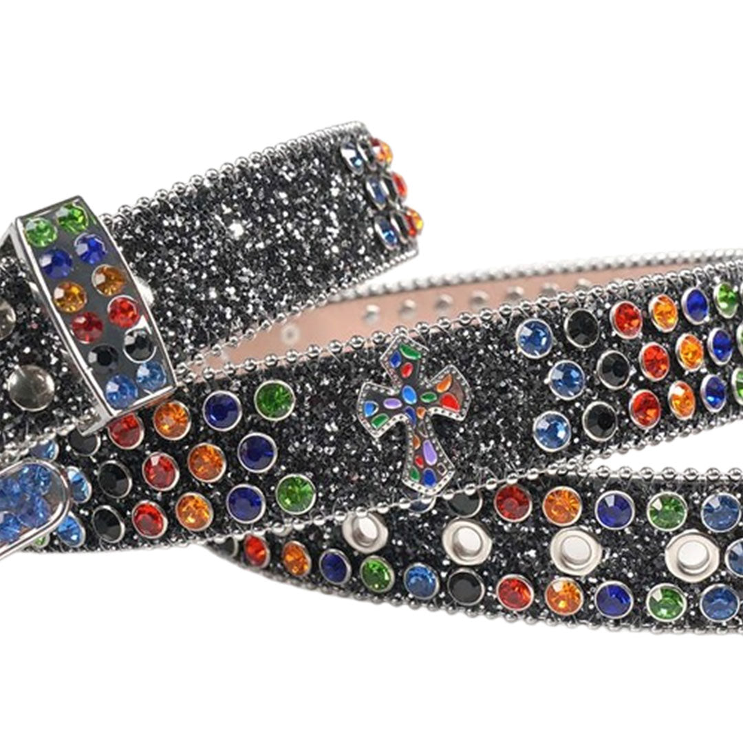 Black Cross Rhinestone Belt With Multi Studded Belt
