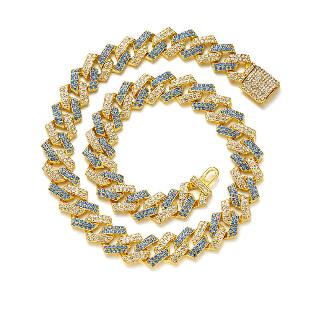 Blue Iced Out CZ Stones Rapper Cuban Chain