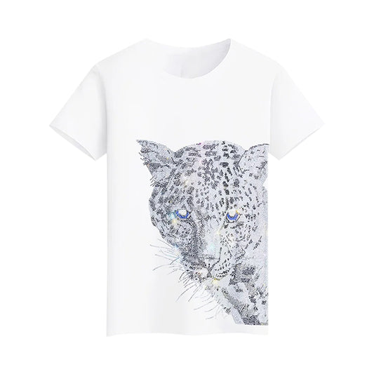 Leopard Print Fashion Drizzle Rhinestone T-shirt