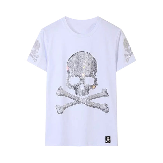 Festive Parties Skull With Crossbone Rhinestone T-shirt