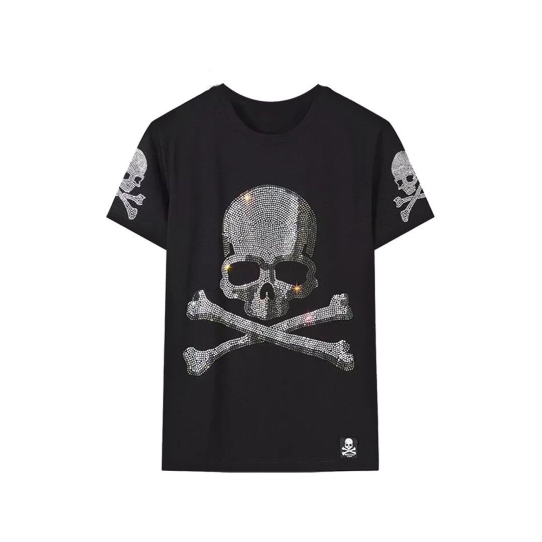 Festive Parties Skull With Crossbone Rhinestone T-shirt