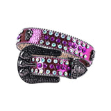 Skull Buckle Purple Strap With Multi & Purple Studded Rhinestone Belt