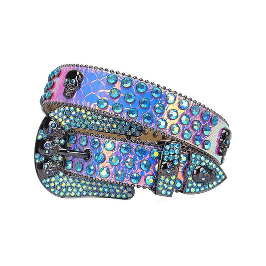 Skull Buckle Multi Strap With Multi Studded Rhinestone Belt