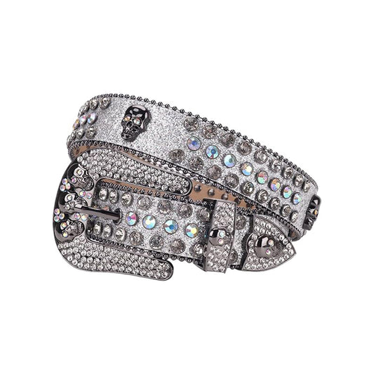 Skull Buckle Silver Strap With Multi & Crystal Studded Rhinestone Belt