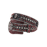 Skull Buckle Shiny Black Strap With Red & Crystal Studded Rhinestone Belt