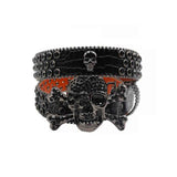 Metal Skull Buckle Black Strap With Black Studded Rhinestone Belt