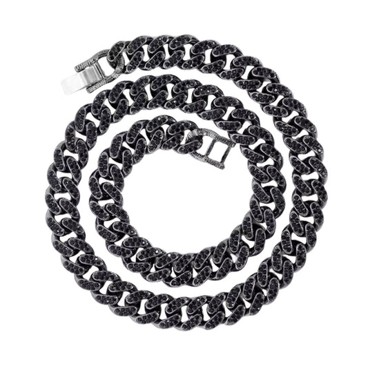 13mm Black Rhinestones Chunky Cuban Chain