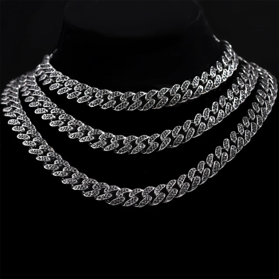 13mm Black Rhinestones Chunky Cuban Chain