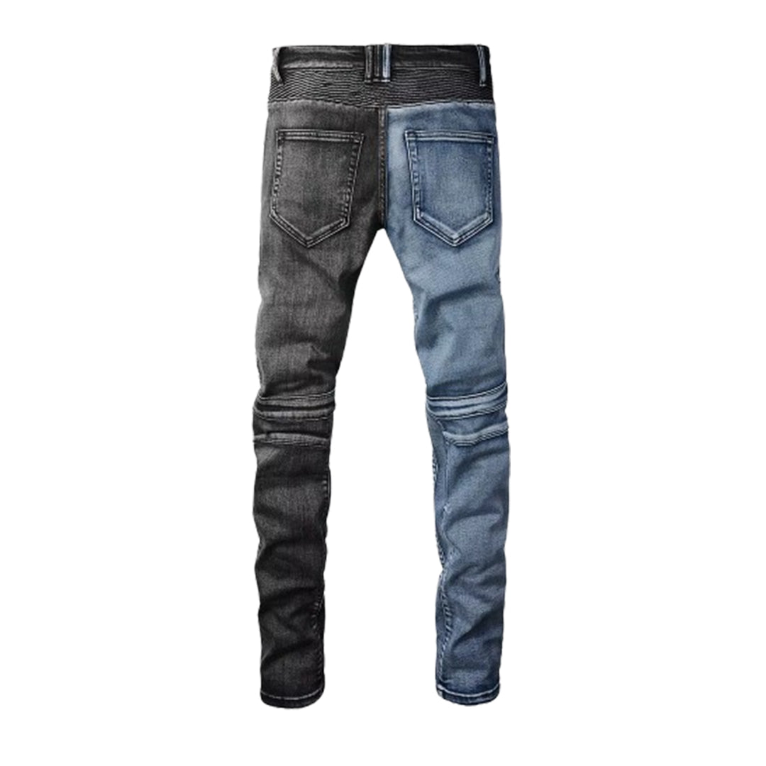 Men's Moto Dual Color Spliced Denim Jeans