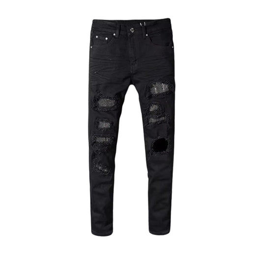 Men's Skinny Crystal Rhinestone Denim Jeans