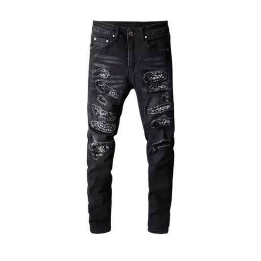 Men's Bandana Paisley Printed Denim Jeans