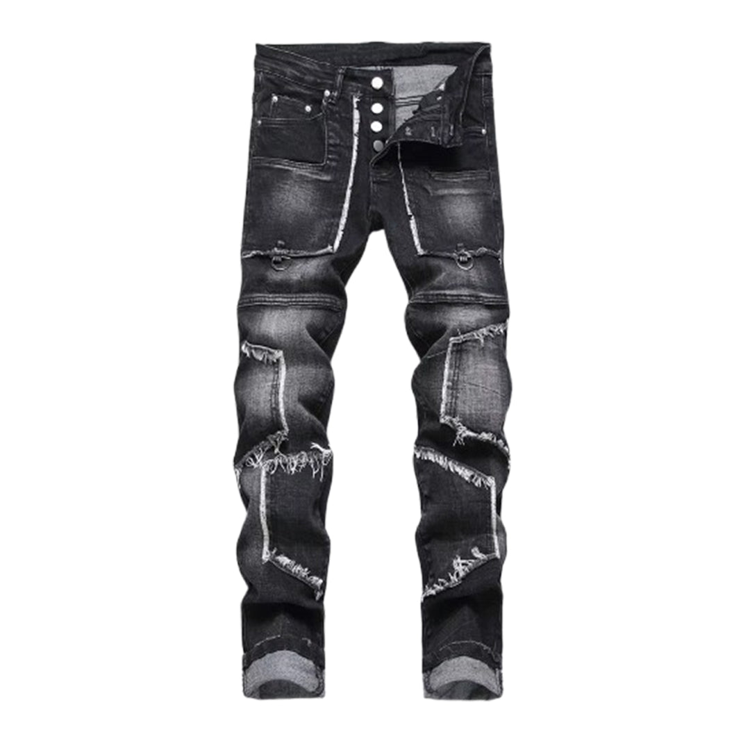 Men's Fringe Patch Style Denim Jeans