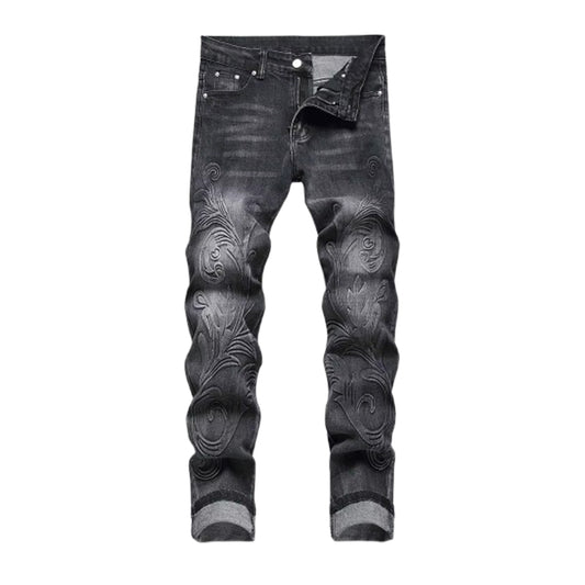 Men's Floral Pattern Stretch Denim Jeans