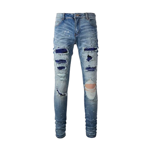 Men's Tapered Painted Ripped Denim Jeans