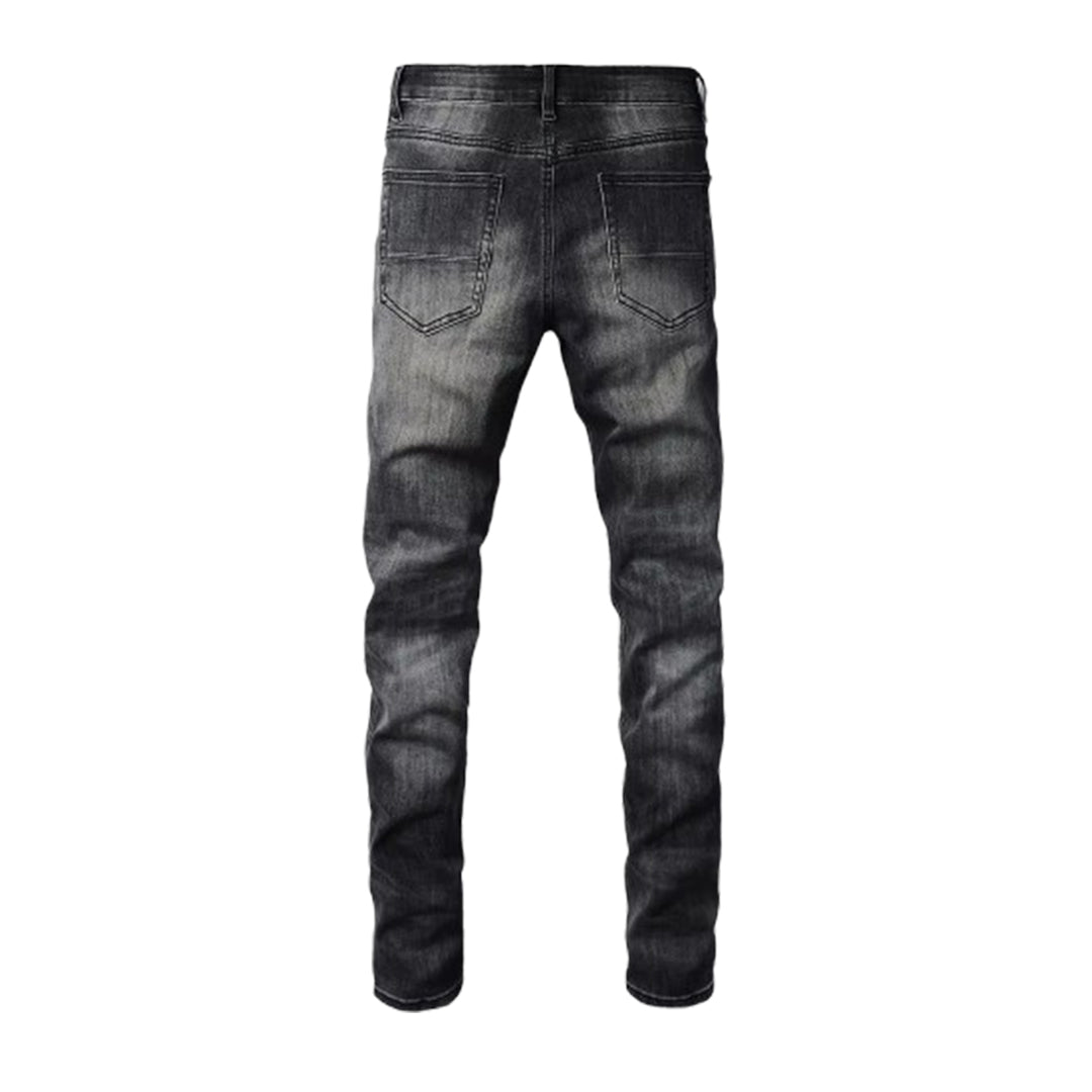Men's Patch Holes Ripped Distressed Denim Jeans