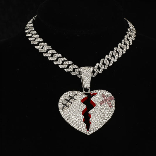 Iced Out Broken Heart Rhinestone Necklace