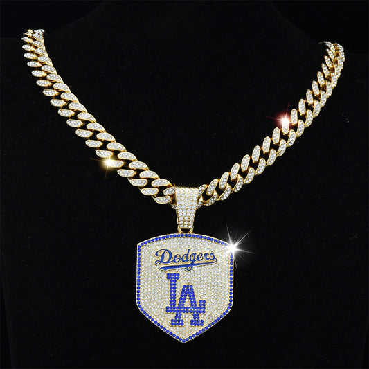 Iced Out Dodgers Pendant Shiny Necklace