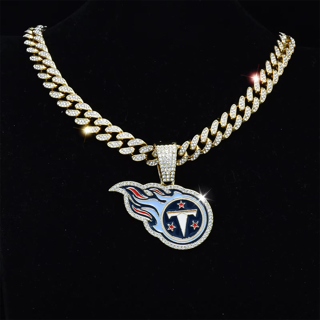 Iced Out Bling Blue Fireball Zinc Alloy Necklace