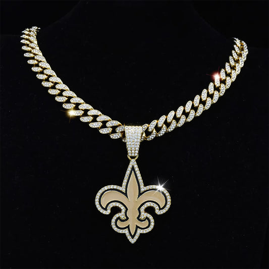 Iced Out NFL New Saints Pendant Necklace