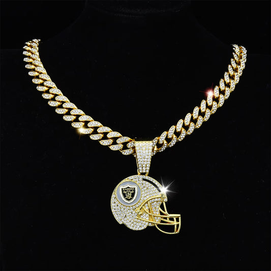Iced Out Raiders Shiny Helmet Necklace