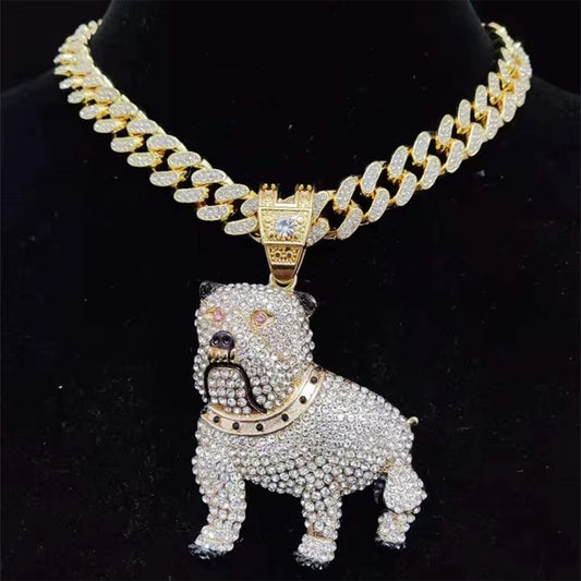 Iced Out Bling Lovely Dog Pendant Necklace