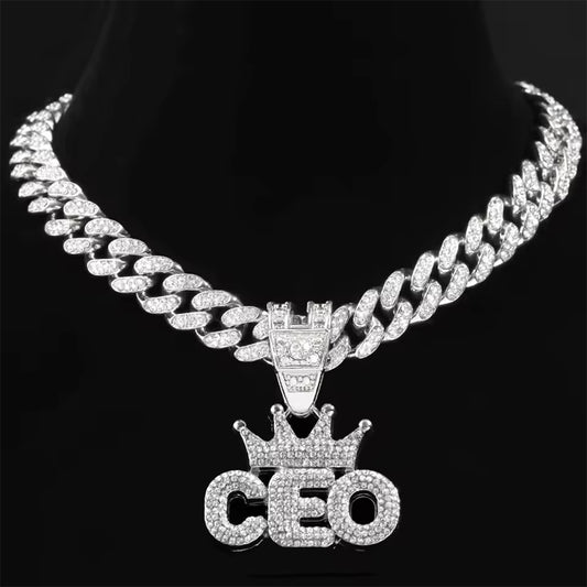 Iced Out Rhinestone Crown CEO Necklace
