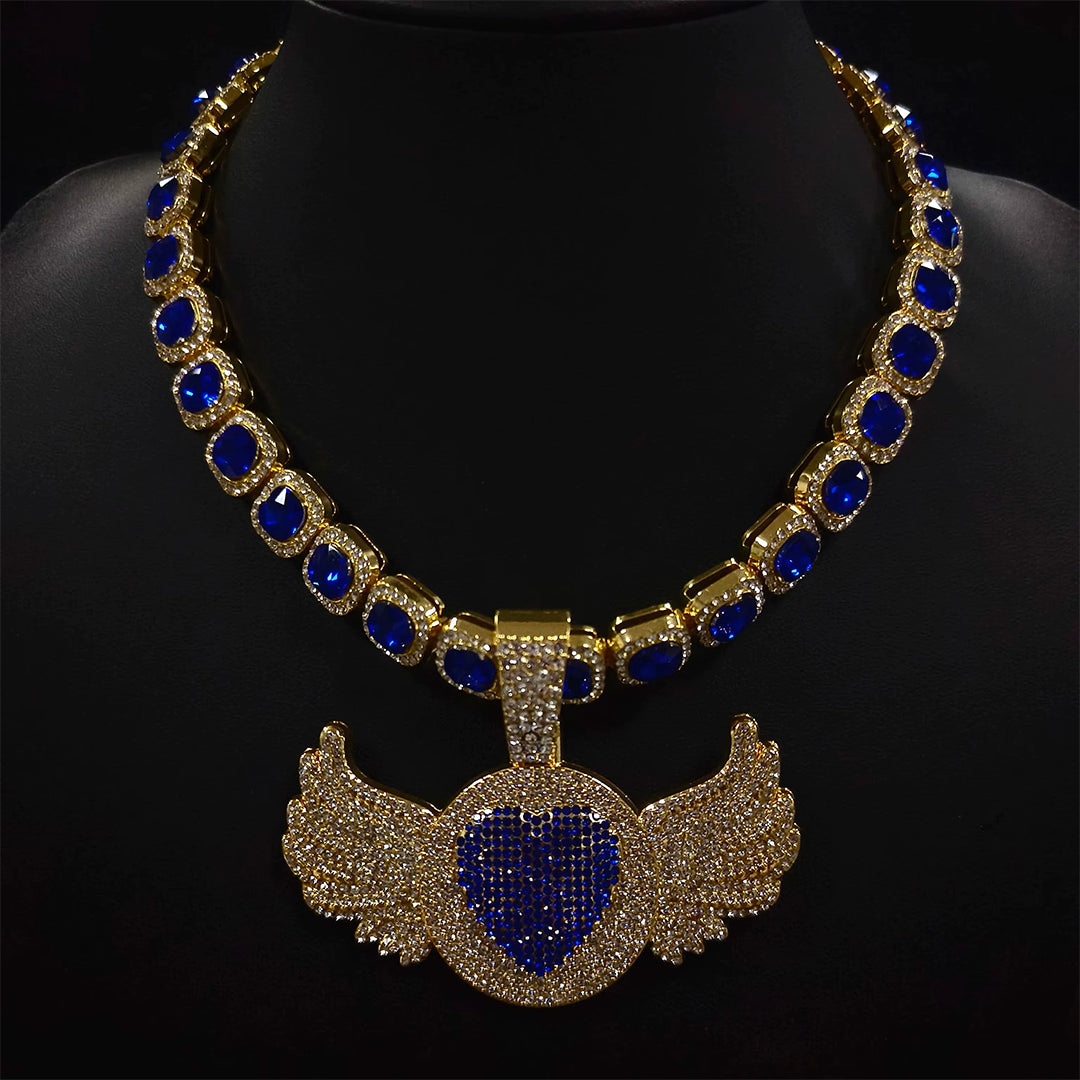 Iced Out Angel Wings Heart Alloy Necklace