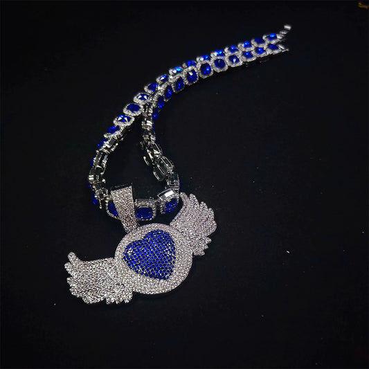 Iced Out Angel Wings Heart Alloy Necklace
