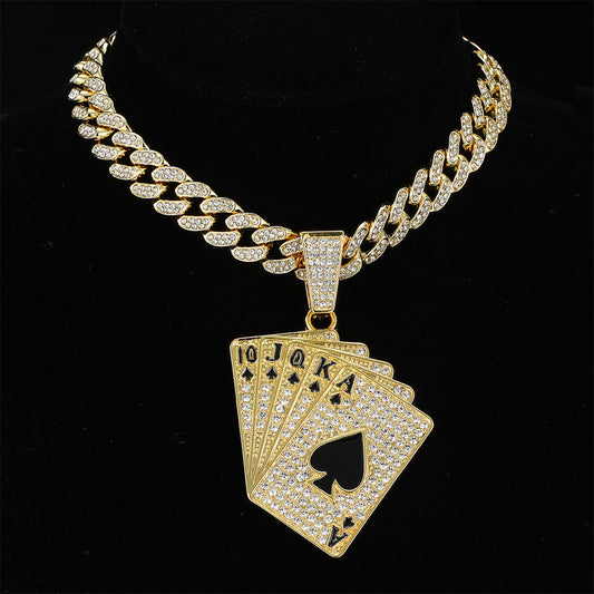 Iced Out Hip Hop Poker Card Necklace