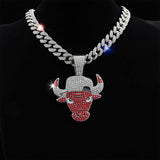 Iced Out Bling Red Bull Necklace