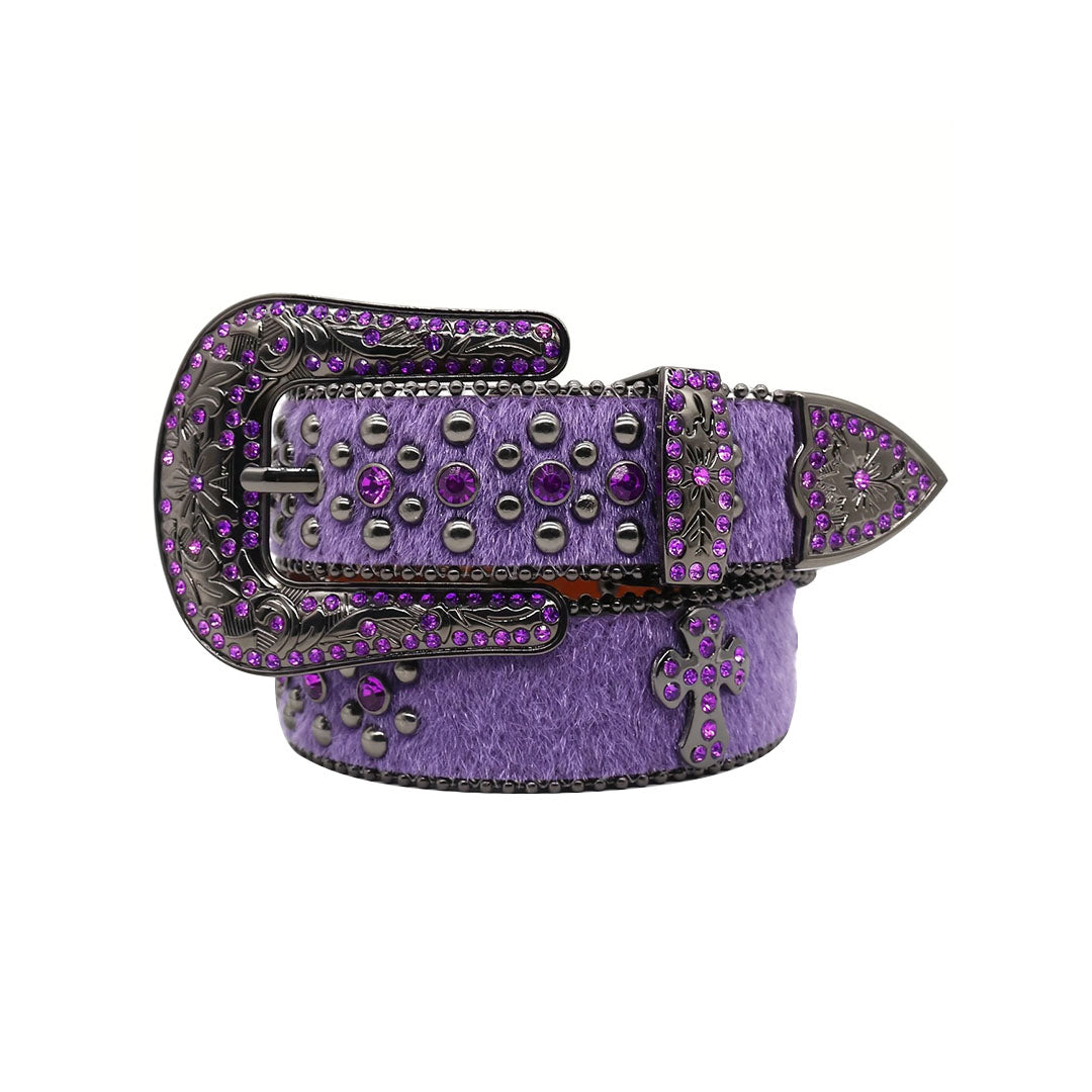 Suede Purple Strap With Bold Purple Cross Rhinestone Belt