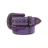 Suede Purple Strap With Bold Purple Cross Rhinestone Belt
