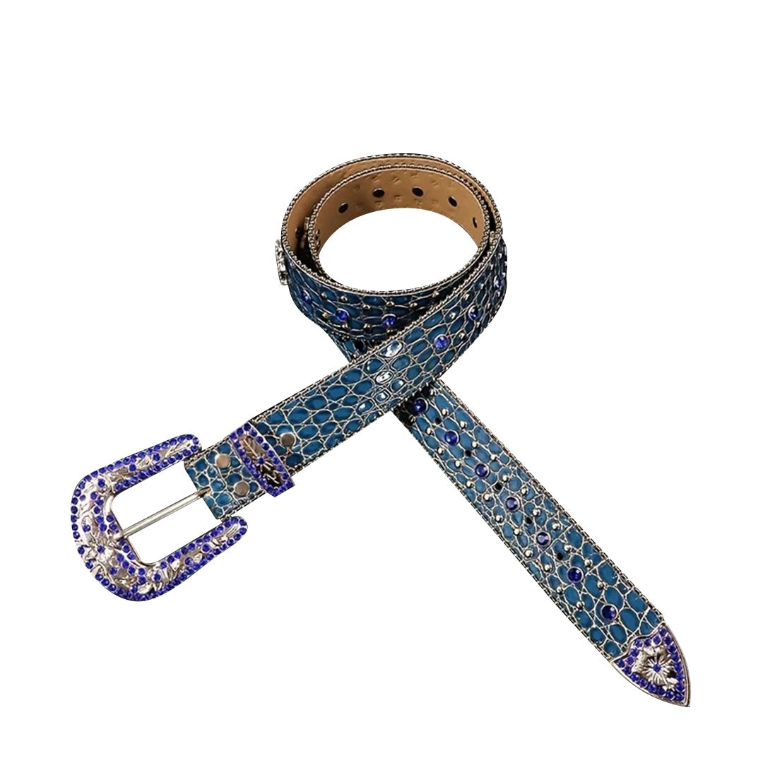 Patterned Blue Strap With Blue Studded Cross Belt