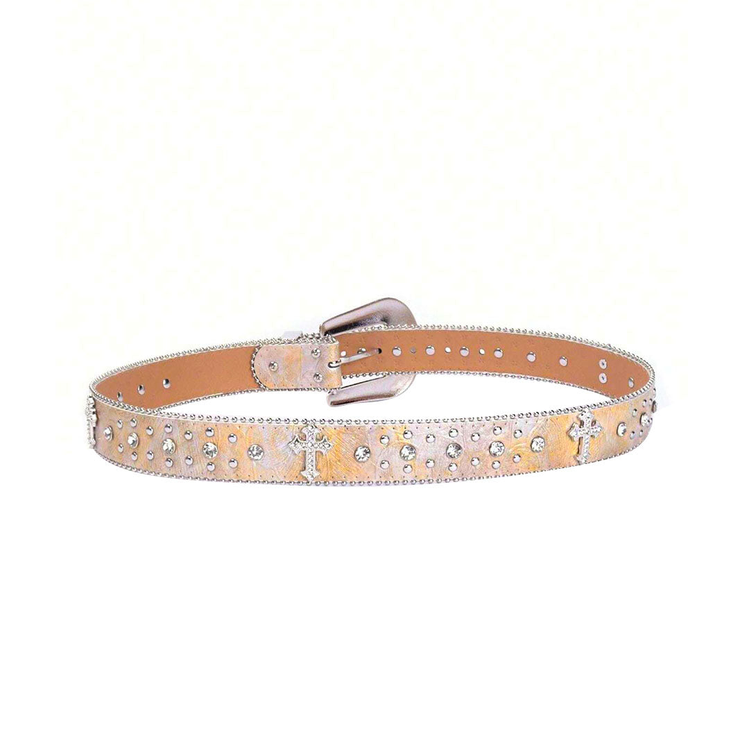 Engraved Pink Strap With Crystal Studded Cross Belt
