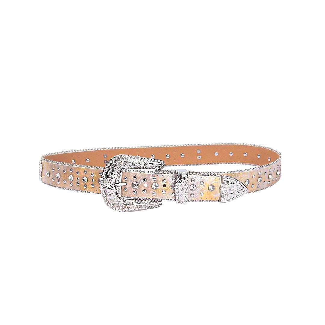 Engraved Pink Strap With Crystal Studded Cross Belt