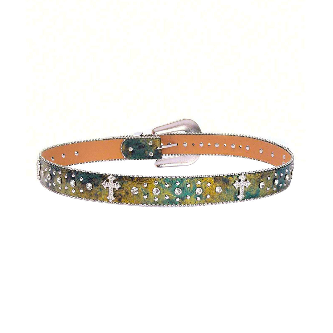 Distressed Multi Shaded Cross Rhinestone Belt