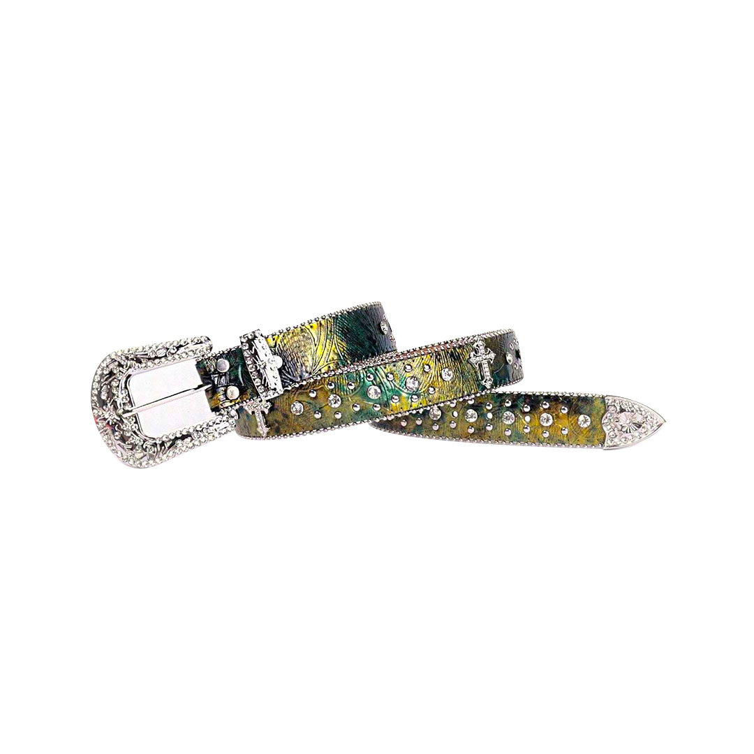 Distressed Multi Shaded Cross Rhinestone Belt