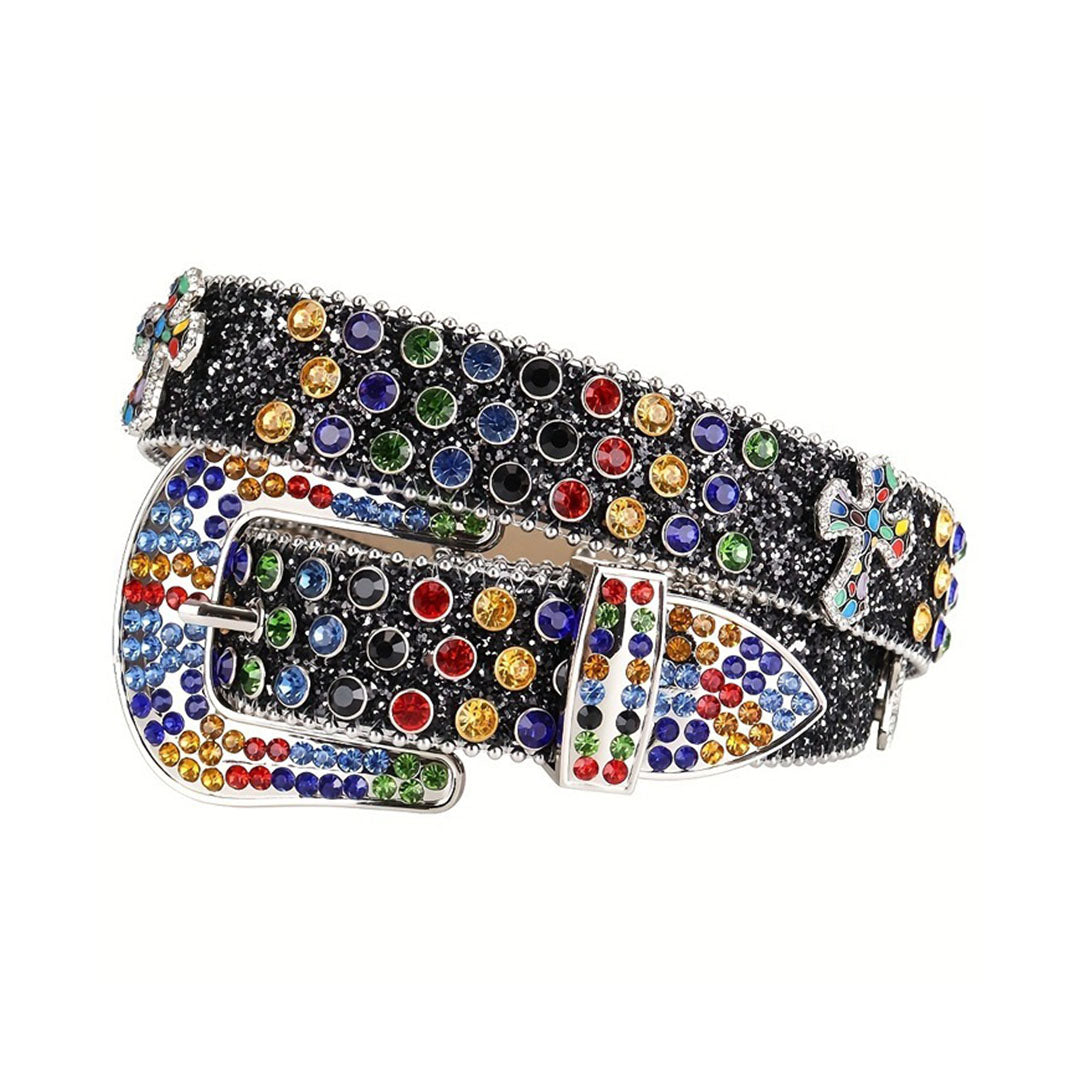 Edgy Black Rockstar Cross Rhinestone Belt