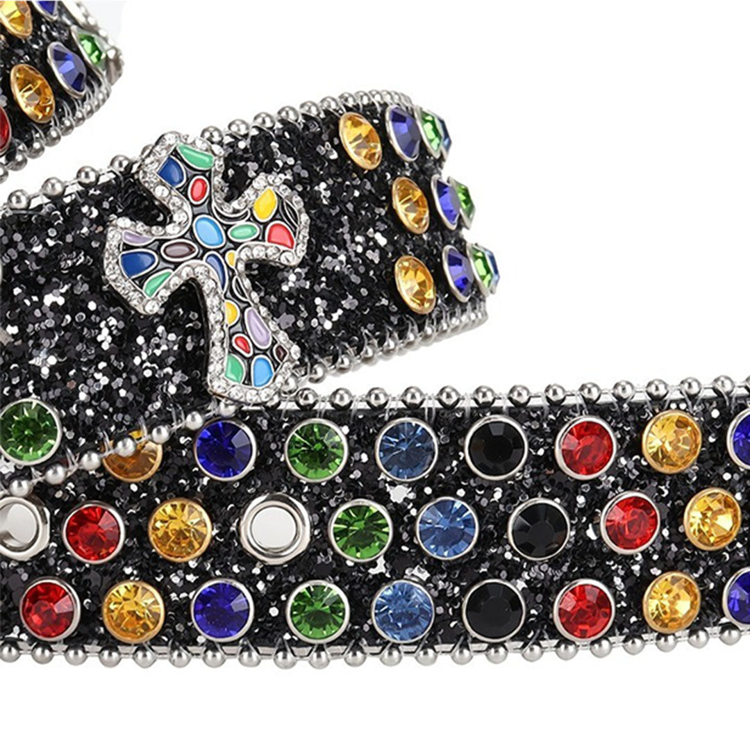 Edgy Black Rockstar Cross Rhinestone Belt