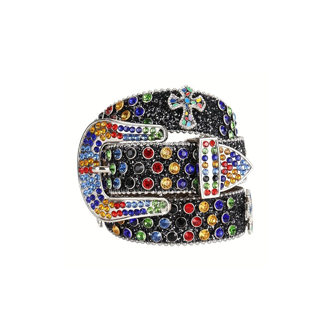 Edgy Black Rockstar Cross Rhinestone Belt