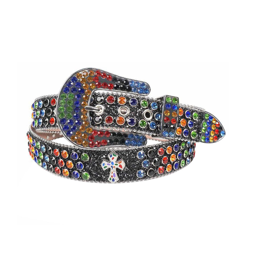 Black Cross Rhinestone Belt With Multi Studded Belt