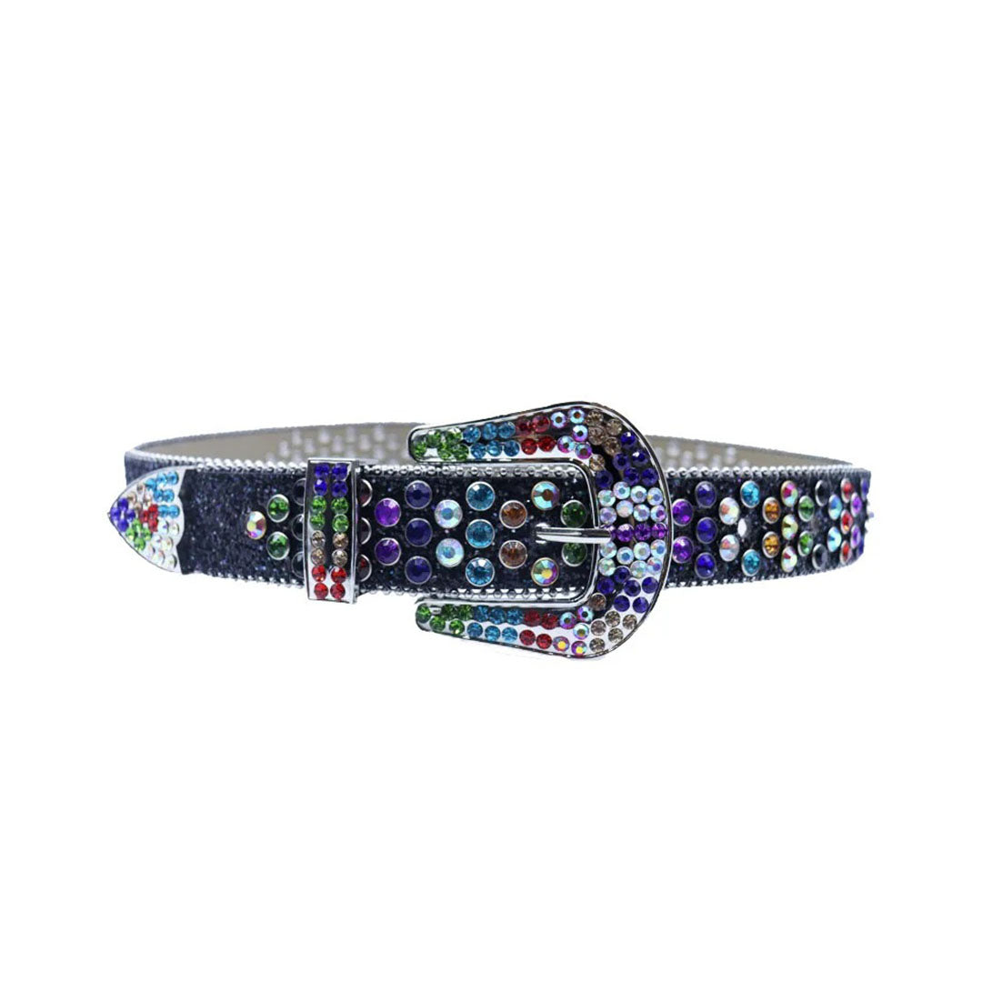 Shiny Black Strap With Multi Studded Cross Rhinestone Belt