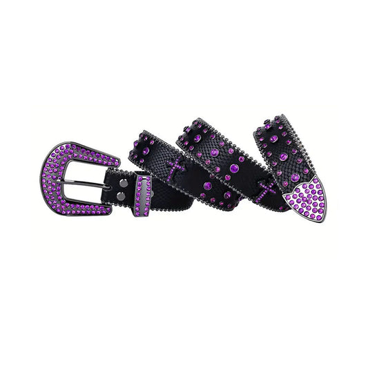 Textured Black Strap With Purple Studded Cross Belt