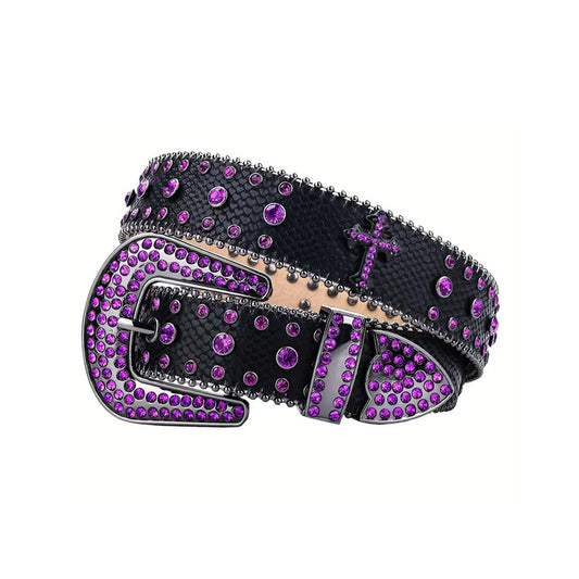 Textured Black Strap With Purple Studded Cross Belt