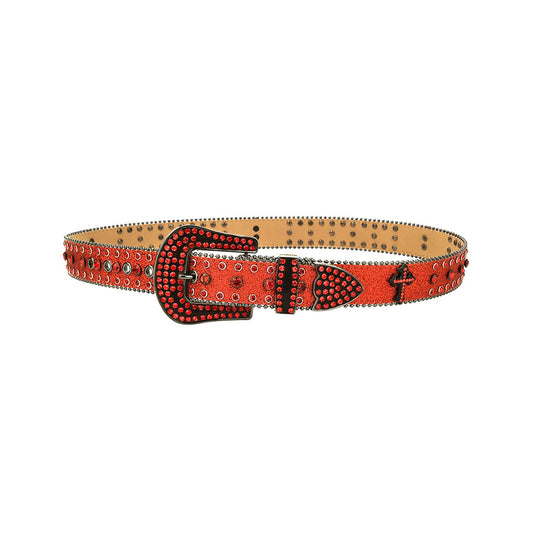 Western Bling Red Strap With Red Studded Cross Rhinestone Belt