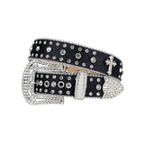 Western Bling Black Strap With Crystal Studded Cross Rhinestone Belt