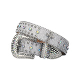 Western Bling Silver Strap With Crystal Studded Cross Rhinestone Belt