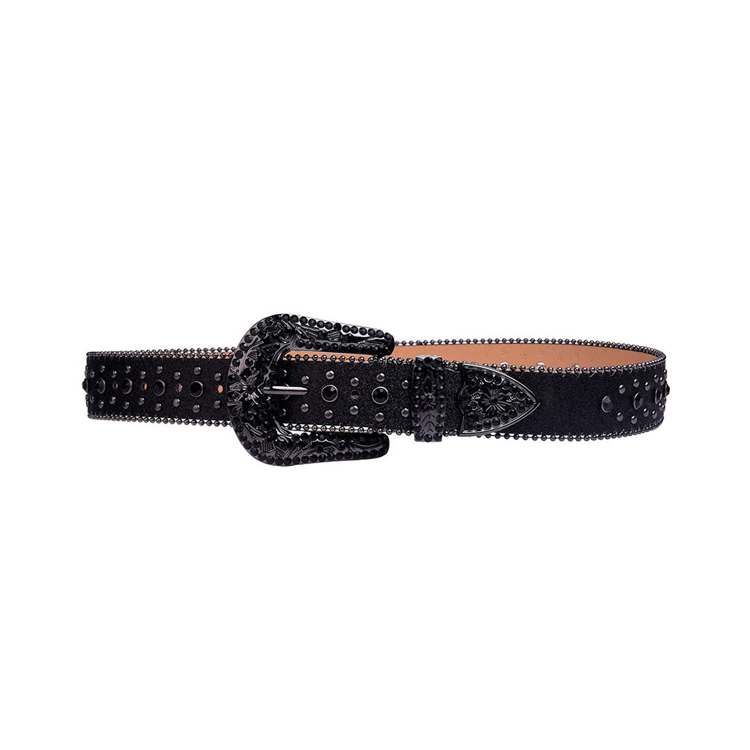 All Black Cross Symbol Studded Rhinestone Belt