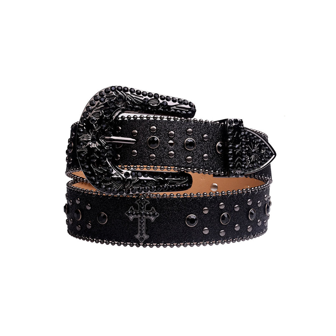 All Black Cross Symbol Studded Rhinestone Belt