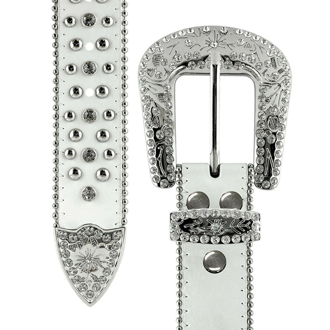 Western Cross Symbol White Strap Studded Rhinestone Belt